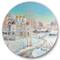Designart - Country Road In Winter Landscape With Temple - Traditional Metal Circle Wall Art